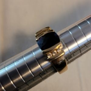 14k gold, Iolite and diamond ring sz 6